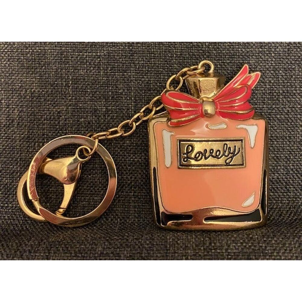 Pink Enamel Metal Perfume Bottle Keychain